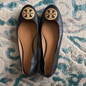 Tory Burch Black Flats with Gold Logo
